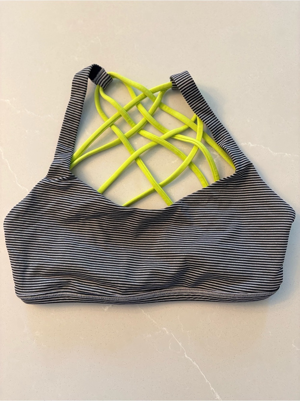 Striped Sports Bra with Neon Crisscross Back